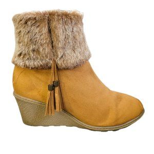 Ashley Stewart Faux Fur Collar Wedge Booties